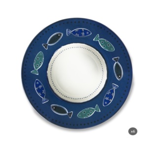 ชุดชามพาสต้าเซรามิก 6 ใบ ลายพิมพ์ดิจิทัล สไตล์เมดิเตอร์เรเนียน หลากสีสัน ธีมทะเล ยี่ห้อเอ็กเซลซา - Product Image 1