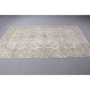 พรมตุรกี, พรมวินเทจขนาด 5.5x8.9 ฟุต, พรมขนสัตว์สีขาวลายนามธรรม - Product Image 3