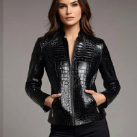 Veste d'hiver élégante en cuir gaufré avec fermeture éclair, logo frontal uni, texture polie, tricotée, respirante, légère et écologique
