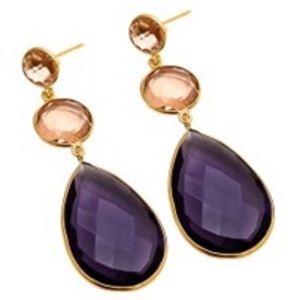 ใหม่มาถึงอเมทิสต์ควอตซ์และแชมเปญควอตซ์พลอย925เงินสเตอร์ลิงลูกแพร์และรูปไข่ต่างหู - Product Image 1