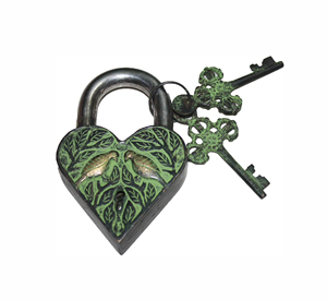Antique Brass <b>Padlock</b> Vintage Rustic Lock with Keys Working Functional Brass Made <b>Padlock</b> Heart Shape Bird Black - Product Image 1