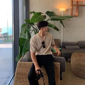 เสื้อโปโลคอปกเข้ารูปแขนสั้นลำลองสำหรับผู้ชายเสื้อเชิ๊ตโปโลสีพื้นเข้ารูปสไตล์เกาหลีฤดูร้อน - Product Image 6