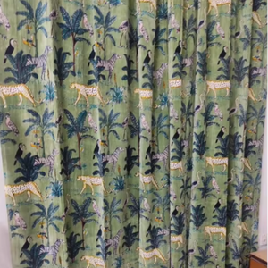 Vintage <b>Green</b> Animal Pattern Velvet <b>Curtains</b> with <b>Blackout</b> Valances Home Interior Decorative Wall Hanging Drapes - Product Image 1