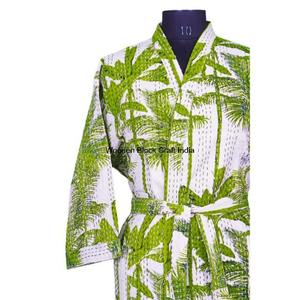 Chaqueta Acolchada Kantha para Mujer al por Mayor, Kimono, Bata, Otoño Invierno, Algodón Ecológico, Cinturón Largo, Estampado Floral - Product Image 4