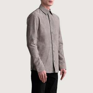 เสื้อเชิ้ตหนังกลับสีเทาสำหรับผู้ชาย แบรนด์ Haven Grey แบบลำลอง คอปกพับได้ ดีไซน์มืออาชีพ สำหรับฤดูใบไม้ร่วง แขนยาว มีหลายขนาดให้เลือก - Product Image 2