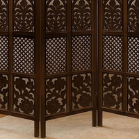 Paravent en bois sculpté à la main Smart Art, design en bois d'ingénierie, finition marron antique, cloison à 3 panneaux pour la décoration intérieure