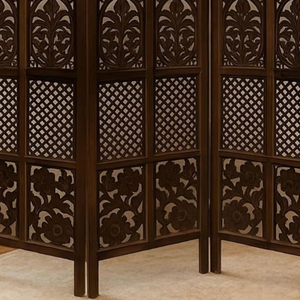 Separador de Habitaciones de Madera Tallada a Mano, Diseño de 3 Paneles, Acabado Marrón Envejecido, Decoración para el Hogar - Product Image 2