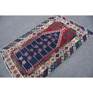 Kilim, alfombra de área grande azul roja, 3,8x5,9 pies, tejido plano, respaldo de látex de lana turca para pasillo, alfombra rectangular de felpa para habitación de retazos - Product Image 2