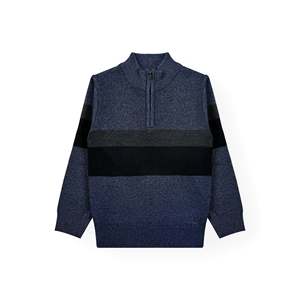 RND Apparel Suéter de cuello alto de algodón a rayas con cremallera para niños, color azul marino, talla 4-5-6-7 - Product Image 1