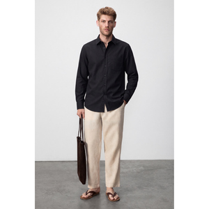 Chemise homme GRIMELANGE ARLES en mélange de lin à manches longues, coupe classique, avec une seule poche - Product Image 5