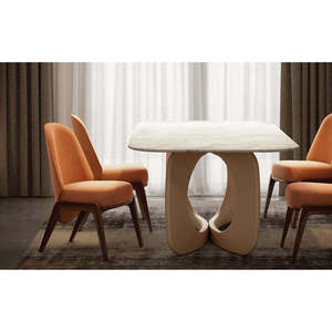 Ensemble de table à manger moderne EERO, plateau rectangulaire en marbre avec base en bois, stable et élégant pour la maison ou l'hôtel - Product Image 2