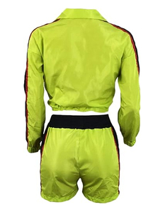 Conjunto Deportivo de Dos Piezas para Mujer, Chaqueta Cortavientos Informal con Capucha de Nailon Sólido para Otoño, Manga Larga - Product Image 3