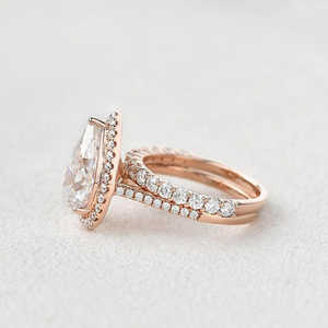 ชุดแหวนเพชรโมอิสสีเงิน925วินเทจฮาโลแพร์แบบไม่มีสีสำหรับผู้หญิง - Product Image 4