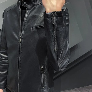 Veste coupe-vent coupe-vent pour homme printemps automne décontracté moto chaud col montant cuir PU toile tissu coupe-vent chaud - Product Image 4