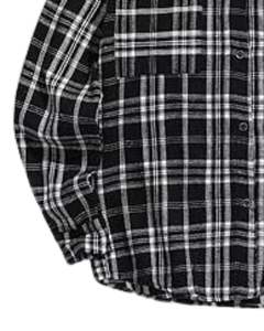 Chemise à carreaux noire et blanche en flanelle pour homme, coton et polyester, manches longues, boutonnée, décontractée, coupe ample, pour la vente en gros - Product Image 5