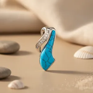Pendentif en argent 925, turquoise bohème, diamant, personnalisable, plaqué, bijoux pour femmes, usage quotidien, usage religieux, avec breloques - Product Image 3