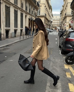 Frais Artical Double boutonnage bouton en peau de mouton Blazer vert daim uni teint solide motif coupe-vent veste printemps hiver automne - Product Image 1