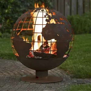 Bola de fogo de aço corten personalizada, bola de fogo para jardim ao ar livre