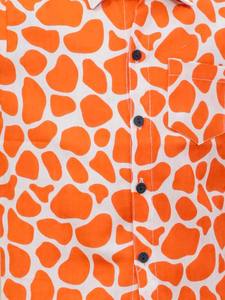 ชุดสองชิ้นเสื้อยืดแขนสั้นสำหรับเด็กผู้ชายผ้าคอตตอนผ้าลินินพิมพ์ลายสีส้มสำหรับฤดูร้อน - Product Image 5