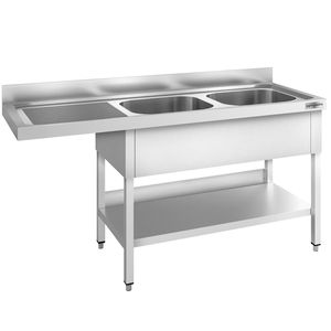 Évier de lave-vaisselle professionnel PREMIUM - 1800x600mm - Double évier - Égouttoir côté gauche - Product Image 1