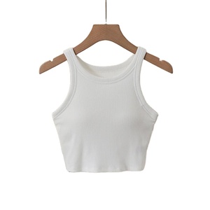 Camiseta sin mangas de verano transpirable para mujer, camisola corta de Color sólido con cuello, Top elástico ajustado Sexy para fiesta, tela de punto informal - Product Image 1