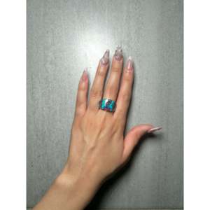 Navajo Made Multi-Stone <b>Turquoise</b> & Platinum Geometric Platinum <b>Ring</b> with Sterling Silver Size 6.25 Everyday Wear Gemstone <b>Ring</b> - Product Image 5