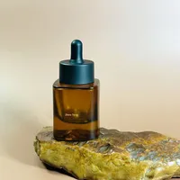 Flacons compte-gouttes carrés en verre ambré épais de 30 ml, contenants uniques anti-fuite avec base en forme de montagne enneigée pour recharges de sérum