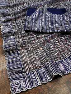 Phong Cách Dân Tộc Ấn Độ Lưới Nylon Đơn Sắc Saree Phong Cách Bollywood Với Trình Tự Làm Việc & Viền Ren Lạ Mắt Giá Bán Buôn Cửa Hàng Trực Tuyến - Product Image 4