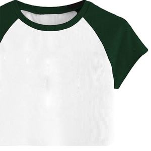 Camiseta recortada de ropa de gimnasio de buena calidad con logotipo personalizado, camiseta de manga raglán para mujer, camisetas cortas de manga corta en contraste para mujer, camisetas - Product Image 6