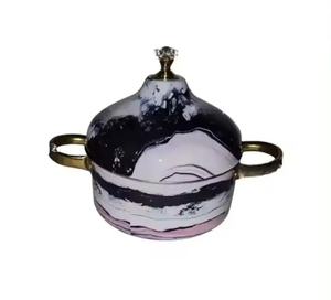 Luxury Hammered Metal Hot Pot Storage <b>Box</b> <b>with</b> Woven Brass and Dome <b>Lid</b> Stylish <b>Decorative</b> Organizer for Home or Gifting - Product Image 4