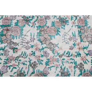 พรมตุรกีโบราณ ขนาด 5.5x4.3 ฟุต พรมลายดอกไม้สีขาวเขียว - Product Image 5