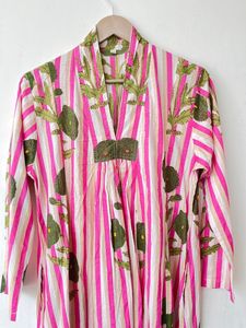 ชุดเดรสผ้าฝ้ายแท้พิมพ์ลายดอกไม้, ชุดเดรสยาวถึงพื้นยาวเอวธรรมชาติสำหรับฤดูร้อน - Product Image 2