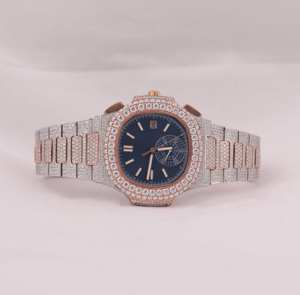 Montre en acier inoxydable avec moissanite exquise et radieuse, style glacé et précision classique du quartz, conçue pour les hommes et les femmes - Product Image 3