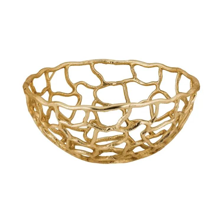 Tigela de metal decorativa personalizada, tigela decorativa em metal dourada de metal para uso de jardim, feita à mão
