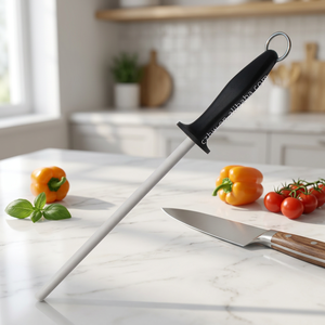 Aiguiseur de couteaux en céramique Czhw 10 pouces, tige de 12 mm, grain fin 800-1500 Mohs, dureté 9, avec anneau en acier inoxydable - Product Image 1