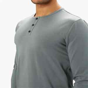 Buttery Soft 62% Polyester 33% Cotton 5% <b>Long</b> <b>Sleeves</b> <b>Henley</b> Curve <b>Henley</b> Shirt - Product Image 6