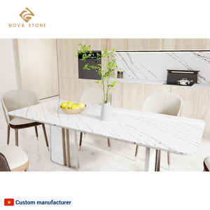 Usine du Vietnam Résistance aux chocs Projet résidentiel robuste Villa Veines en sergé Pierre de quartz artificielle Table à manger - Product Image 2