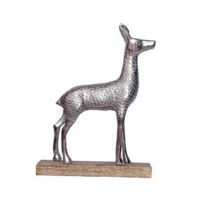 Nouveau design aluminium gravé cerf argent fini sur socle en bois dessus de table antique pièce maîtresse décorative fabrication indienne - Product Image 3