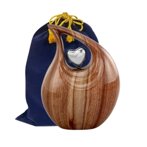 Urne en forme de larme avec finition en bois - Urne funéraire en métal massif - Design unique pour les cendres humaines - Product Image 4