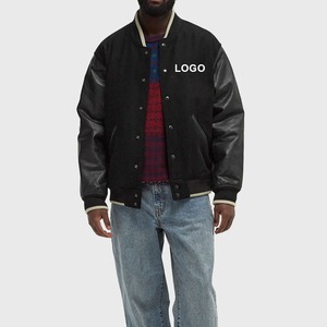 Chaqueta Bomber para Hombre 2025, con Botones, Mangas de Cuero Personalizadas, Cuerpo de Lana Pura, Forro Acolchado, Chaqueta Universitaria Transpirable - Product Image 3