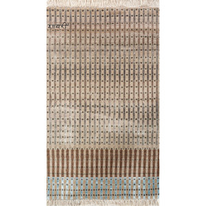 Manchaha Beige & <b>Brown</b> Hand Knotted <b>Wool</b> & Bamboo Silk Rugs-Les-2614 Striped Rectangle for Bedroom and Hallway for Home Use - Product Image 1
