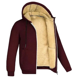 Logo personnalisé Hommes Hiver Chaud Sherpa Doublé Hoodies Lourd Zip Up Sweat Veste 100% Coton Impression Numérique - Product Image 3