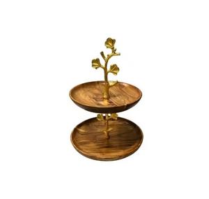 Support à gâteau en bois d'acacia à 1 niveau en forme de pilier rond et carré avec bord plat allant au four - Product Image 2