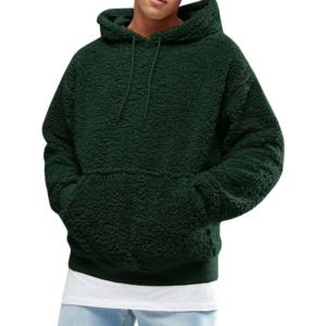 Wholesale Eco-Friendly Men's Sherpa Lined Winter Pullover Hoodie Solid Color PolyesterCotton Fleece Thick Breathable Sweatshirts - Product Image 6