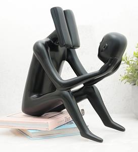 Homme solide enduit de poudre noire lisant un livre Figure vaisselle style de vie quotidien humain Sculpture modèle à collectionner bon cadeau article - Product Image 4