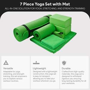 Set Yoga Verde 7 Pezzi BalanceFrom, Accessori Fitness Inclusi Tappetino, Cinghia Elastica e Ginocchiere - Product Image 2