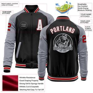 Custom negro rojo-gris bombardero Varsity Letterman dos tonos cremallera chaqueta cortavientos Streetwear Vintage hombres Varsity chaqueta - Product Image 2