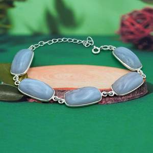 Pulsera de Plata de Ley 925 con Piedras Preciosas Finas, Regalo de Boda Natural Azul Claro con Piedras Preciosas Blancas BR0021-GS - Product Image 1