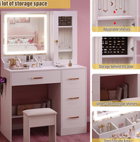Table de toilette moderne blanche pour chambre à coucher avec 4 tiroirs, miroir éclairé, design assemblé avec tabouret