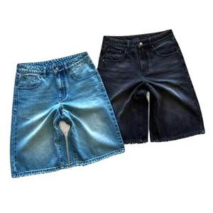 Fabricante personalizado 2025 verano Baggi Jeans hombres pantalones cortos de mezclilla oscura bolsillos elegantes sólido Casual 100% algodón secado rápido - Product Image 1